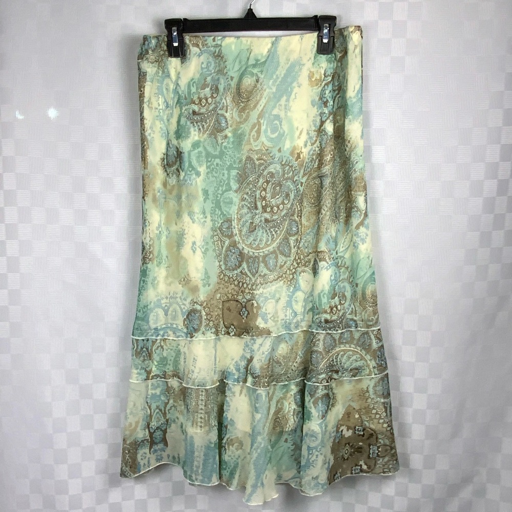 Cato Aqua Brown Boho Skirt Size Large Lined Ruffle